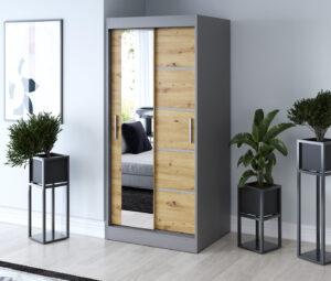 Szafa przesuwna 90x200 Ralf, Antracyt mat / Dąb Artisan