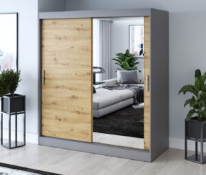 Szafa przesuwna 180x200 Hugo, Antracyt mat / Dąb Artisan