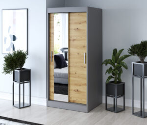 Szafa przesuwna 90x200 Sofia, Antracyt mat / Dąb Artisan