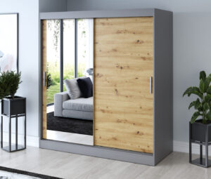 Szafa przesuwna 180x200 Sofia, Antracyt mat / Dąb Artisan