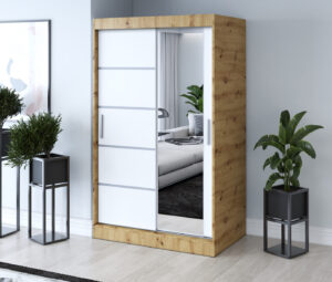 Szafa przesuwna 120x200 Pepe, Dąb Artisan / Biały mat