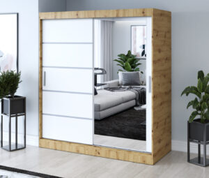 Szafa przesuwna 180x200 Pepe, Dąb Artisan /  Biały mat