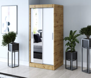 Szafa przesuwna 90x200 Sofia, Dąb Artisan / Biały mat