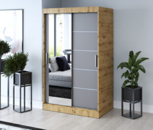 Szafa przesuwna 120x200 Ralf, Dąb Artisan / Antracyt mat