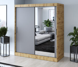 Szafa przesuwna 180x200 Hugo, Dąb Artisan / Antracyt mat