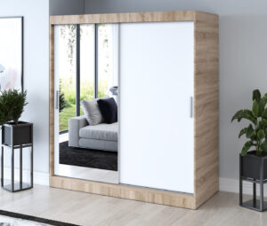 Szafa przesuwna 180x200 Sofia, Dąb Sonoma / Biały mat