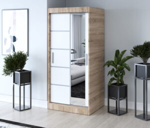 Szafa przesuwna 90x200 Pepe, Dąb Sonoma / Biały mat