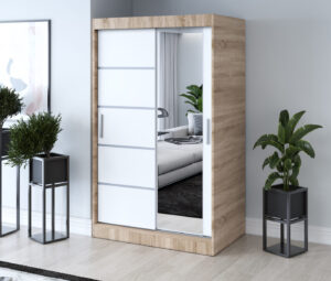 Szafa przesuwna 120x200 Pepe, Dąb Sonoma / Biały mat