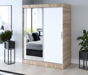 Szafa przesuwna 150x200 Sofia, Dąb Sonoma / Biały mat