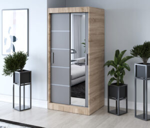 Szafa przesuwna 90x200 Pepe, Dąb Sonoma / Antracyt mat