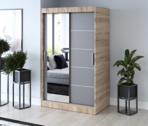 Szafa przesuwna 120x200 Ralf, Dąb Sonoma / Antracyt mat