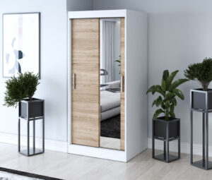 Szafa przesuwna 90x200 Hugo, Biały mat / Dąb Sonoma