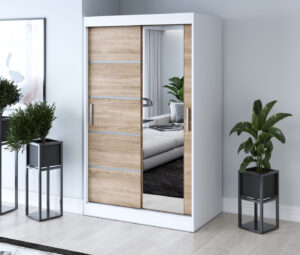 Szafa przesuwna 120x200 Pepe, Biały mat / Dąb Sonoma