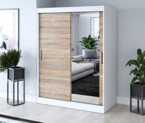 Szafa przesuwna 150x200 Pepe, Biały mat / Dąb Sonoma