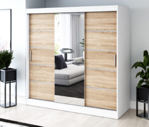 Szafa przesuwna 200x200 Pepe, Biały mat / Dąb Sonoma