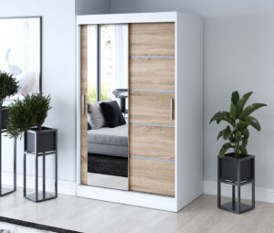 Szafa przesuwna 120x200 Ralf, Biały mat / Dąb Sonoma