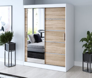 Szafa przesuwna 150x200 Ralf, Biały mat / Dąb Sonoma