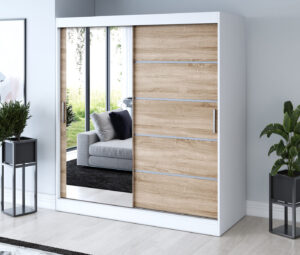 Szafa przesuwna 180x200 Ralf, Biały mat / Dąb Sonoma