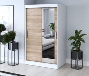 Szafa przesuwna 120x200 Hugo, Biały mat / Dąb Sonoma