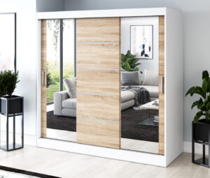 Szafa przesuwna 200x200 Ralf, Biały mat / Dąb Sonoma