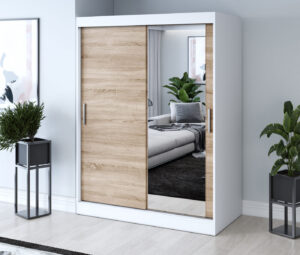 Szafa przesuwna 150x200 Hugo, Biały mat / Dąb Sonoma