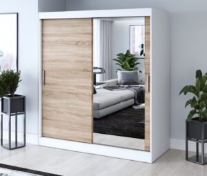 Szafa przesuwna 180x200 Hugo, Biały mat / Dąb Sonoma