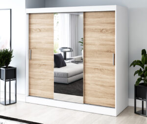 Szafa przesuwna 200x200 Hugo, Biały mat / Dąb Sonoma