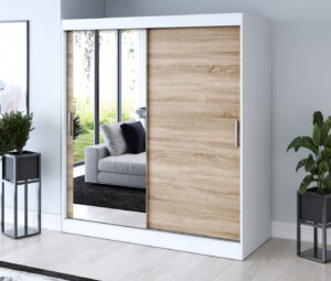 Szafa przesuwna 180x200 Sofia, Biały mat / Dąb Sonoma