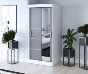 Szafa przesuwna 90x200 Pepe, Biały mat / Antracyt mat