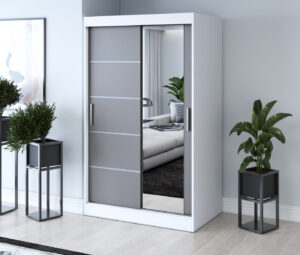 Szafa przesuwna 120x200 Pepe, Biały mat / Antracyt mat