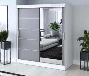 Szafa przesuwna 180x200 Pepe, Biały mat / Antracyt mat