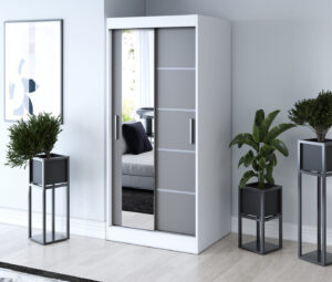 Szafa przesuwna 90x200 Ralf, Biały mat / Antracyt mat