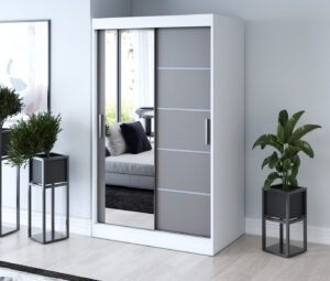 Szafa przesuwna 120x200 Ralf, Biały mat / Antracyt mat