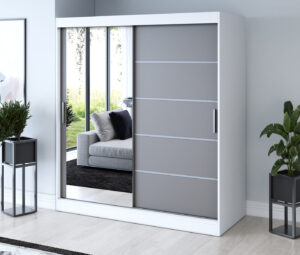 Szafa przesuwna 180x200 Ralf, Biały mat / Antracyt mat