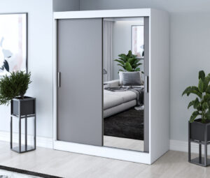 Szafa przesuwna 150x200 Hugo, Biały mat / Antracyt mat