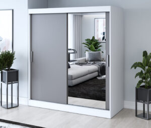 Szafa przesuwna 180x200 Hugo, Biały mat / Antracyt mat