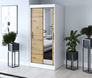 Szafa przesuwna 90x200 Pepe, Biały mat / Dąb Artisan