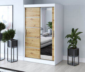 Szafa przesuwna 120x200 Pepe, Biały mat / Dąb Artisan