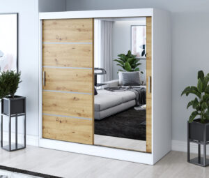 Szafa przesuwna 180x200 Pepe, Biały mat / Dąb Artisan