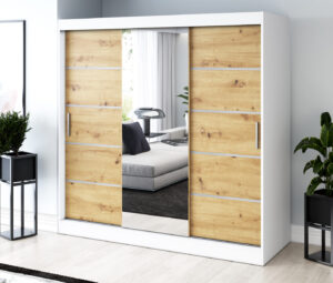 Szafa przesuwna 200x200 Pepe, Biały mat / Dąb Artisan