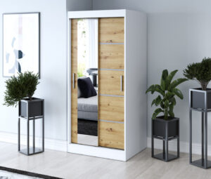 Szafa przesuwna 90x200 Ralf, Biały mat / Dąb Artisan