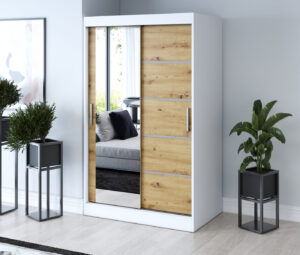 Szafa przesuwna 120x200 Ralf, Biały mat / Dąb Artisan