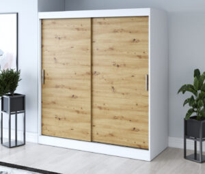 Szafa przesuwna 180x200 Gold, Biały mat / Dąb Artisan