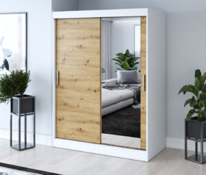 Szafa przesuwna 150x200 Hugo, Biały mat / Dąb Artisan